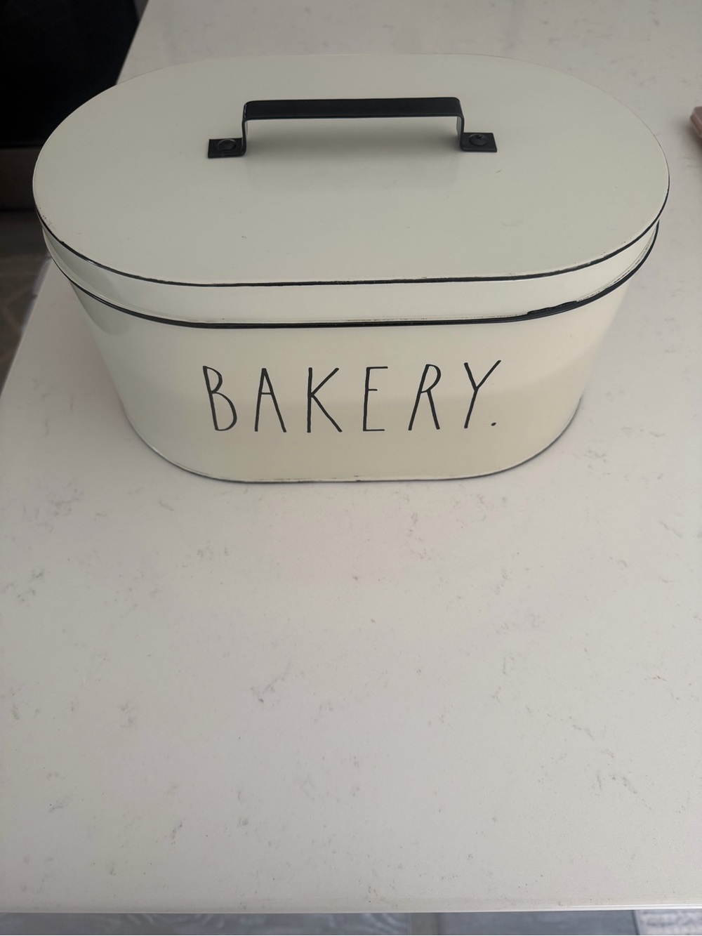 Rae Dunn Cream Bakery Storage Box with Black Trim and Handle
